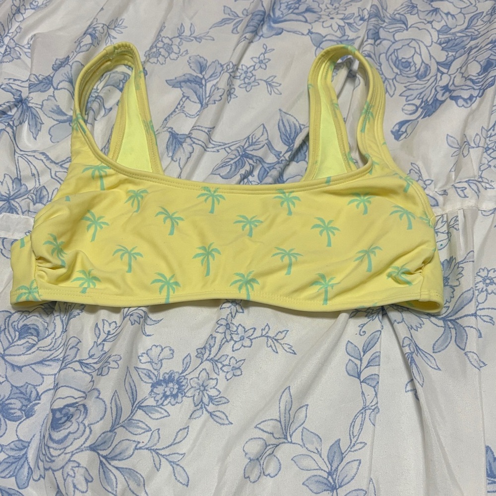 Stoney Clover Lane Yellow Bikini Top with Palm Print